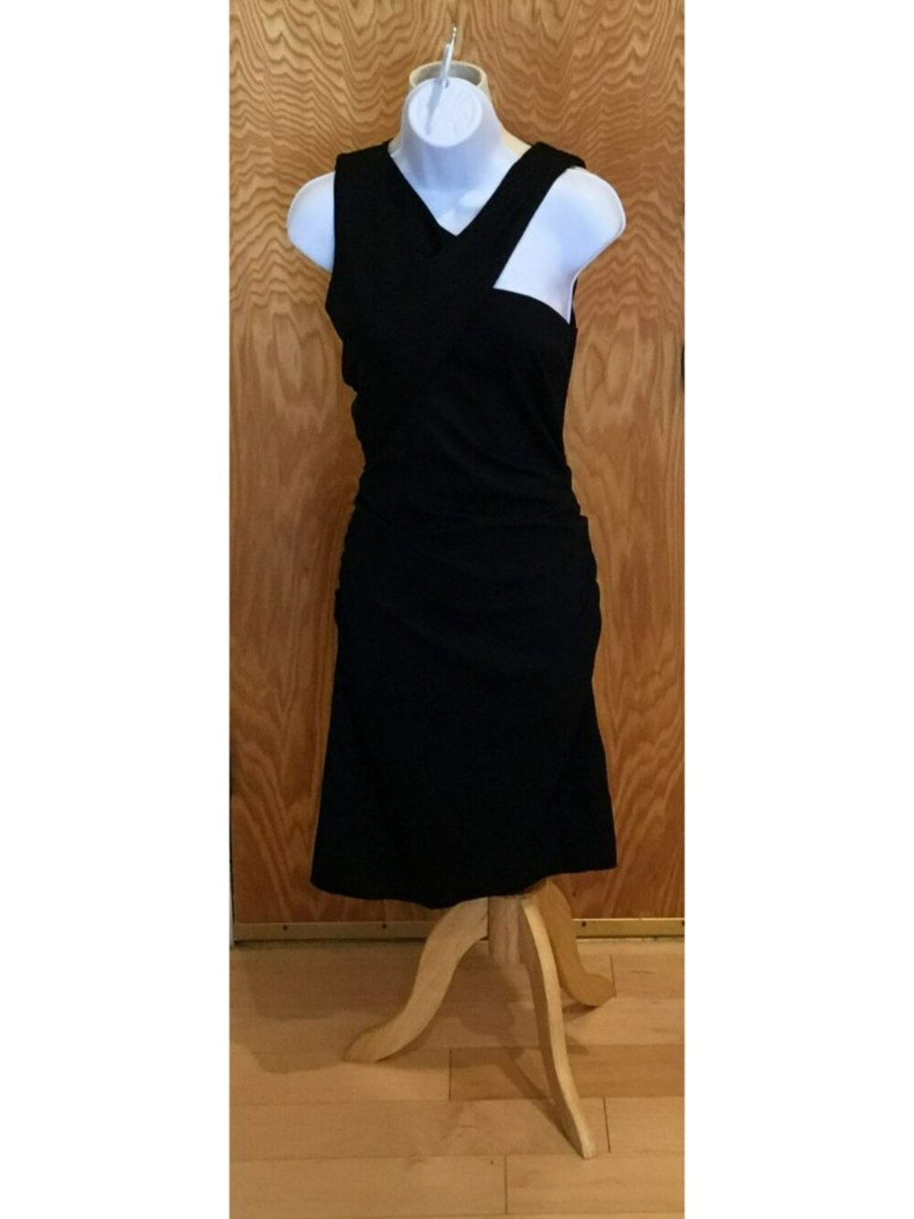 Banana Republic Monogram Black Sleeveless Midi Dress Size 10 With Ruched Side